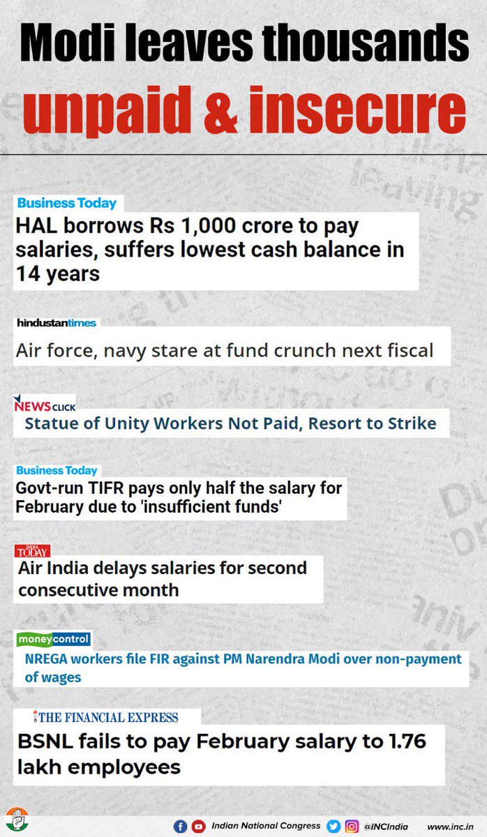 While thousands of employees are left unpaid &amp; their families suffer, Modi's primary objective is spending crores of public funds on advertisements on himself &amp; protecting his multi-billionaire friends. 
We have one question for him, #ModiWhereIsOurMoney ?
newscentral24x7.com/statue-of-unit…