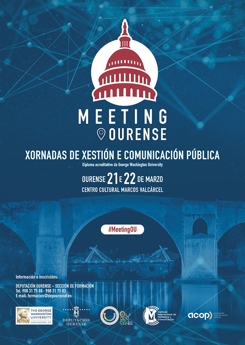 DeputacionOU's tweet photo. #MeetingOU Xornadas de xestión e comunicación pública en Ourense

📜   Diploma acreditativo de George Washington University
📆   21 e 22 de Marzo 2019
🏛  @CCulturalOU 

Dúas xornadas de formación intensiva cos mellores profesionais do xector.

https://t.co/pFNVKTxW8S https://t.co/l4JIBHRCty