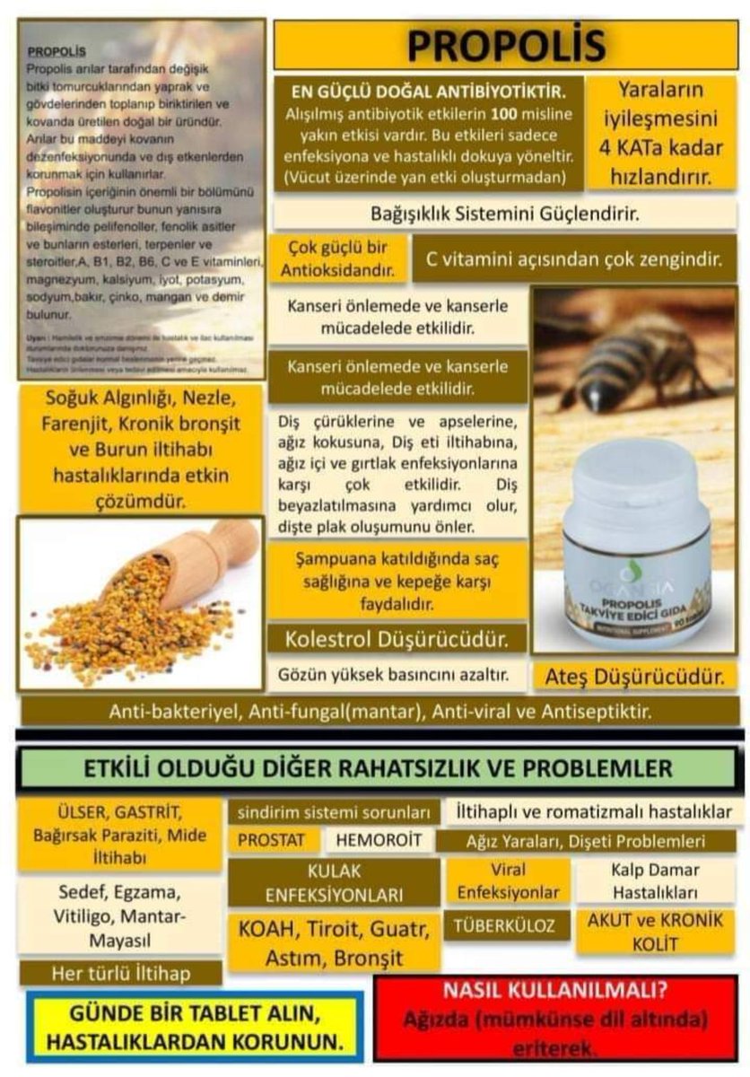 Yüce Yaratıcının #arılar vasıtasıyla
bizlere ikram ettiği #Propolis
denilen mucizevi ürünün
saymakla bitmeyen faydaları.
Adeta tek başına bir #EczaDeposu