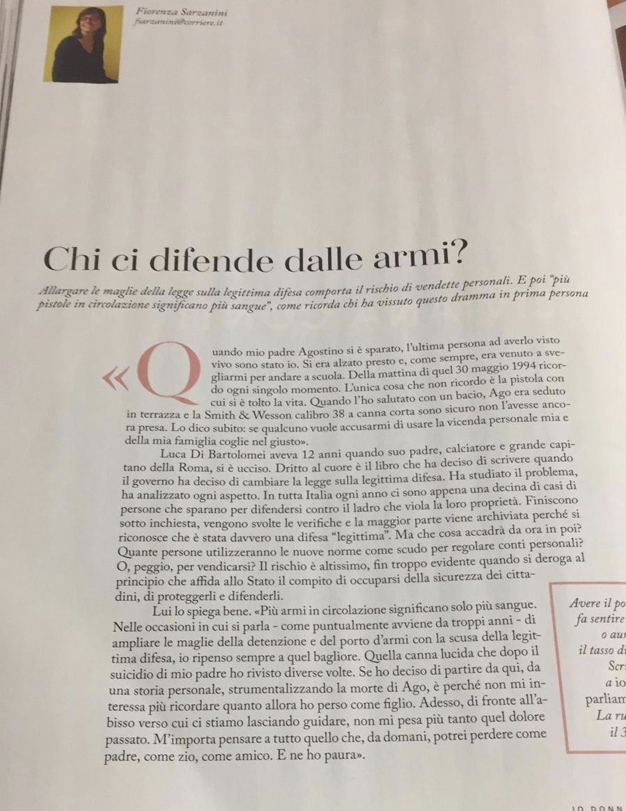 ldibartolomei's tweet photo. Su @IOdonna di questa settimana #FiorenzaSarzanini parla di #DrittoAlCuore ricordando che statistiche alla mano più  armi significherá più femminicidi. https://t.co/hLcFQzKtVU