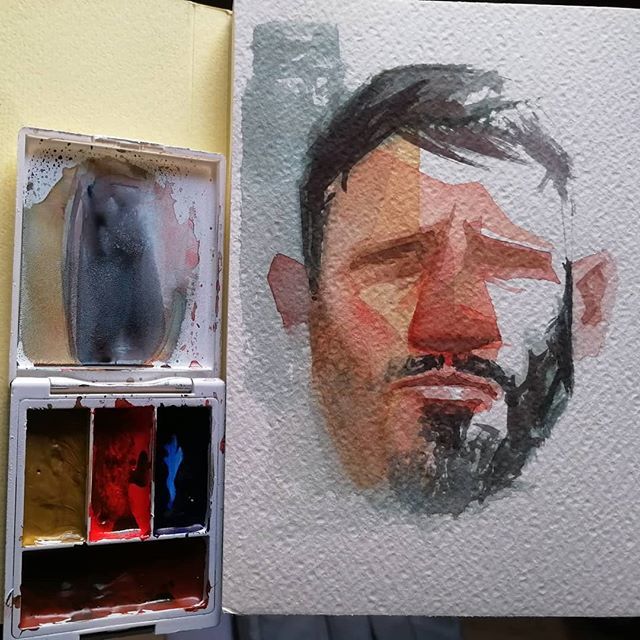 KhasisLieb's tweet photo. Little sketch made at the bar after #iamc19 yesterday.
With my homemade travel palette
#watercolor #painting #contemporaryart #aquarelles #aquarelleart #portraitpainters #head #characterdesign https://t.co/l1m9P8raez https://t.co/2HWdN47UJW