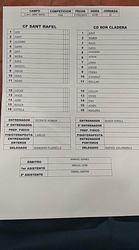 📣ALINEACIONS
<a href="/ibizasrfc/">CF Sant Rafel</a> 🆚 <a href="/CD_SonCladera/">CD Son Cladera</a>