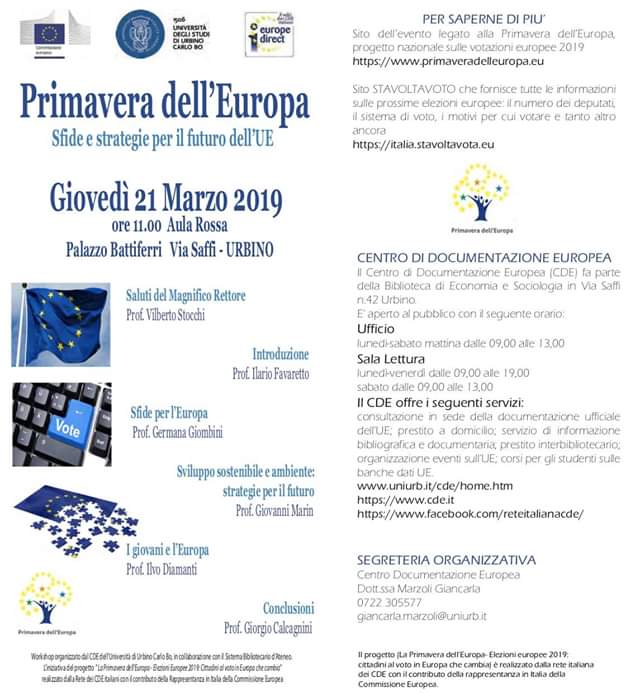 Giovedì 21 marzo a Urbino si parla di Europa #stavoltavoto #uniurb