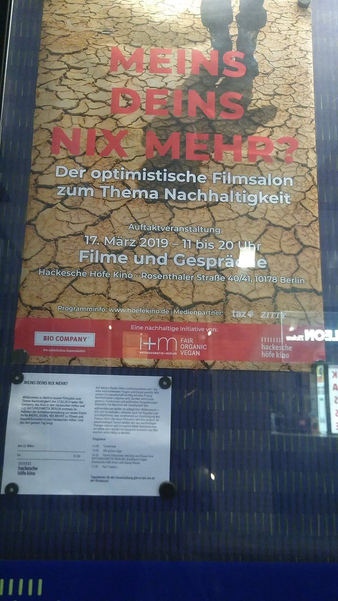 NHKodex's tweet photo. Hackesche Höfe Kino #Berlin startet heute neuen Filmsalon zu #Nachhaltigkeit mit #fairtraders @manomama @iplusmBerlin. Zukünftig Mini- @berlinale alle 2 Monate @biocompany @nachhaltigjetzt @RNE_DE https://t.co/5m5hivY271