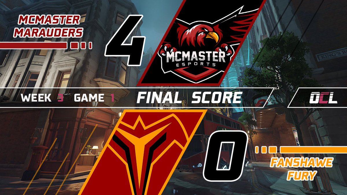 .<a href="/McMasterEsports/">McMaster Esports</a> clean sweeps <a href="/FanshaweOW/">Fanshawe Overwatch Club</a> with a 4-0 win.

Our last match of the day features <a href="/YorkEsports/">YorkU Gaming & Esports</a> facing off against <a href="/UWaterlooGG/">Warriors Esports</a>!

Tune into the action live at: twitch.tv/broadcastgg