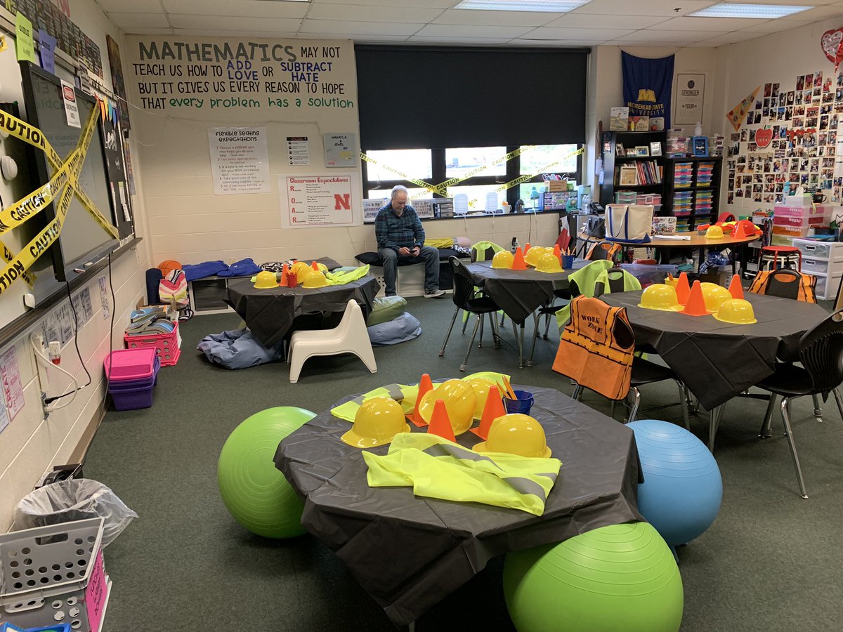 bingman222's tweet photo. Our construction zone is all set and ready for fraction multiplication review tomorrow! 💪🏼 https://t.co/F61pDWqv0L