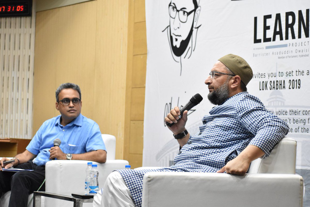 learnproject_in's tweet photo. "Choose your representative, exercise your right to vote and shape your future." - @asadowaisi
Mr. Owaisi addressed a town-hall #TalkWithAsad with the youth, wherein he talked about importance of youth participation, constitutional rights, meaning of secularism, and Hyderabad https://t.co/ko17TRHtAU