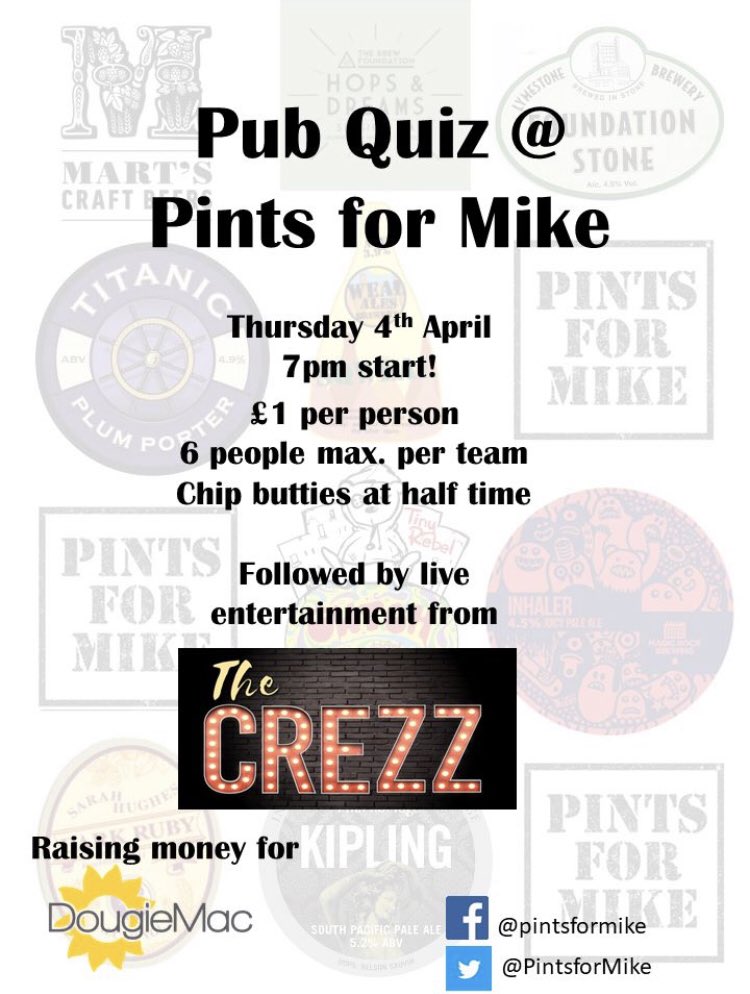 QUIZ TEAMS ASSEMBLE! Our #pubquiz returns! Come along, flex your brain cells and help us raise loads of money for <a href="/DougieMacStoke/">Dougie Mac</a> 🍻🍻🍻