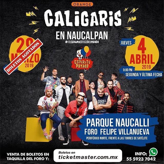 SateliteSuena's tweet photo. Éste 4 de abril @LOSCALIGARIS en Parque Naucalli @CdSatelite #ElShowMasFelizDelMundo boletos en taquillas o en @Ticketmaster_Me https://t.co/WnS7EGct07