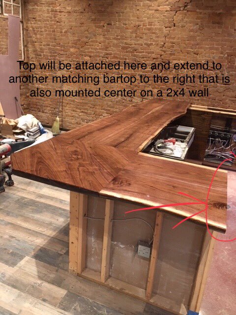 MuleKickin's tweet photo. Woodmen Designs Built and installed our #beautiful #handpicked #blackwalnut #bartop check the video out at: https://t.co/CieRxNVlfj Thanks Gang! https://t.co/z5EDgbzT0D