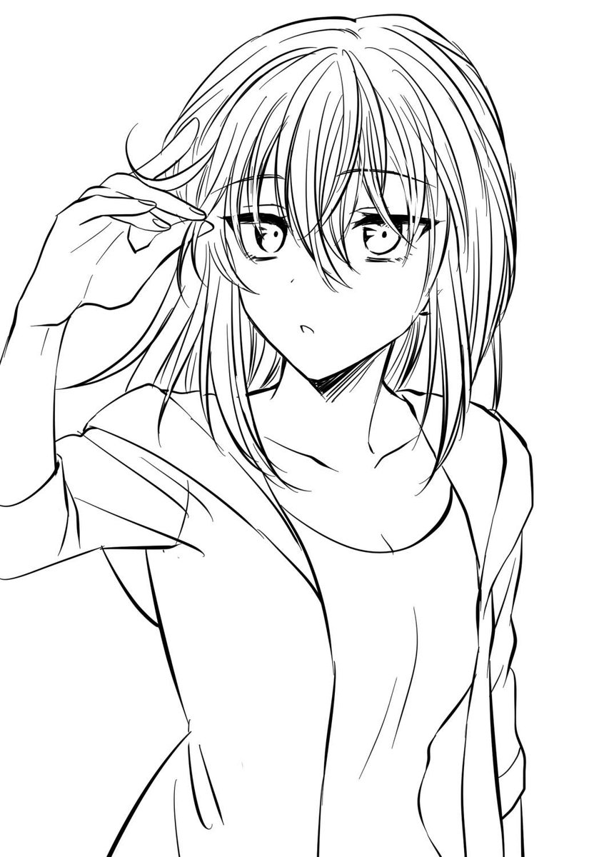 5月新刊のショートストーリーで描きたいので、ちょっと髪が伸びた志保さんの練習?️ 