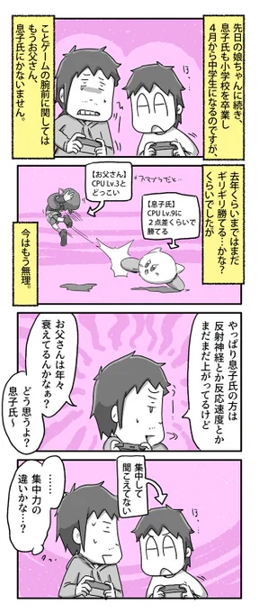 息子氏にゲームで勝てなくなってきた切ない話

#一日一絵 #4コマ #絵日記 