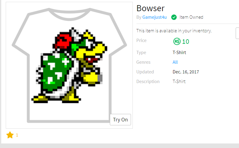 Gamejust4u on X: Bowser T-Shirt just 10 Robux.