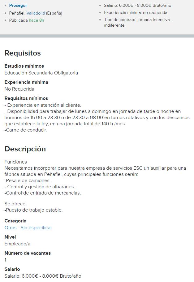 “Buenas @Prosegur_Es ¿Sabéis que pagar 6.000-8.000€ brutos al año por una jornada de 140 horas al mes es ilegal?