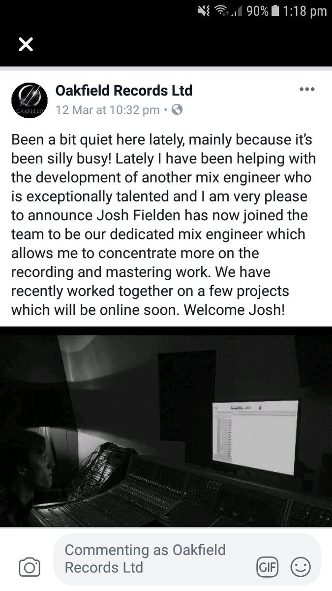 SproggletStudio's tweet photo. This past Wednesday I have become the official dedicated mix engineer for @oakfieldrecords 

I will now not only be working on my own projects, but also Oakfield!

If you are looking for mixing or mastering, give us a DM!

#mixing #mastering #Audio #Mixengineer https://t.co/e8dNdFAb0K