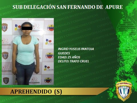 CICPC0253's tweet photo. #CICPC Funcionarios adscritos a la Sub Delegación San Fernando , detienen una (01) ciudadana, por el delito : TRATO CRUEL  @DouglasRicoVzla @jpmonroy1 @pelon_gustavo @IGNACIOLG12 @josesalcedo72 @FERREIRARAMON69 @CICPCAPURE @CICPC377 https://t.co/9duQvPo52F
