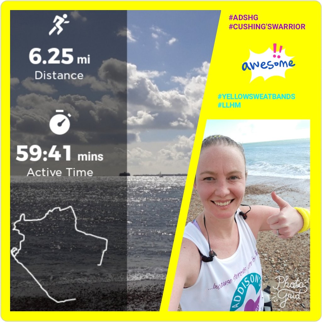 natalierhian's tweet photo. Tapering ahead of the @LLHalf next week. Looking forward to raising awareness and funds for @AddisonsUK and hoping to make it to the finish line without extra steroids #addisons #cushings #raredisease #spoonie #yellowsweatbands https://t.co/3E8QaFw0Qc https://t.co/bZjrioWj8t