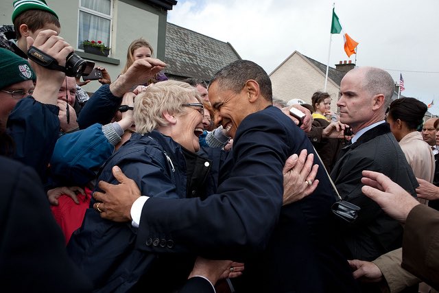 BarackObama's tweet image. In 2011, I visited the tiny town of Moneygall and got to walk around in the house where my great-great-great grandfather Falmouth Kearney lived his early life. I'll always be grateful for the warmth and generosity of the Irish people. Happy St. Patrick's Day! -Barack O’Bama