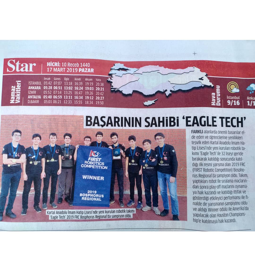 EagleTech7761's tweet image. Bugün @yenisafak ve @stargazete sayfalarında bize yer verdi.
#Kaihl #eagletech #frc #omgrobots #robot