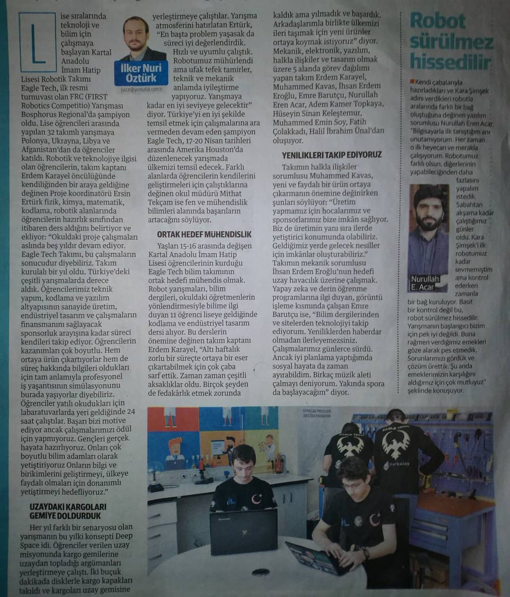 EagleTech7761's tweet image. Bugün @yenisafak ve @stargazete sayfalarında bize yer verdi.
#Kaihl #eagletech #frc #omgrobots #robot
