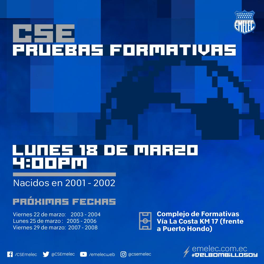 CSEmelec's tweet photo. MAÑANA se realizarán las pruebas para ingresar a las formativas del mes de marzo, categorías 2001-2002. #FormativasCSE https://t.co/OBNKHhp8XX
