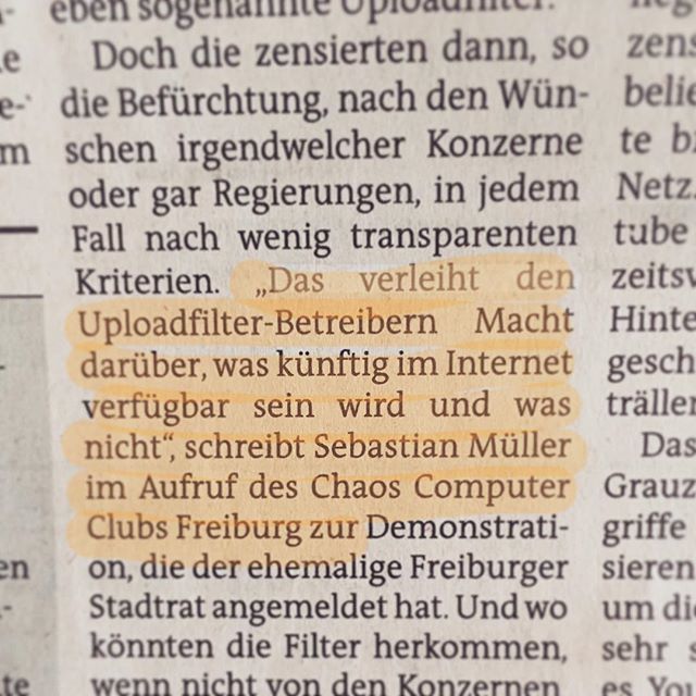 sbamueller's tweet photo. Darum am 23.3. um 14:30 zum Platz der alten Synagoge zur Demo gegen Uploadfilter, Linksteuer und Krypto-Verbot! #freiburg #artikel13 #niemehrcdu #linksteuer #kryptoverbot https://t.co/QwzFrCgsvu https://t.co/2ZTGmUJMZA