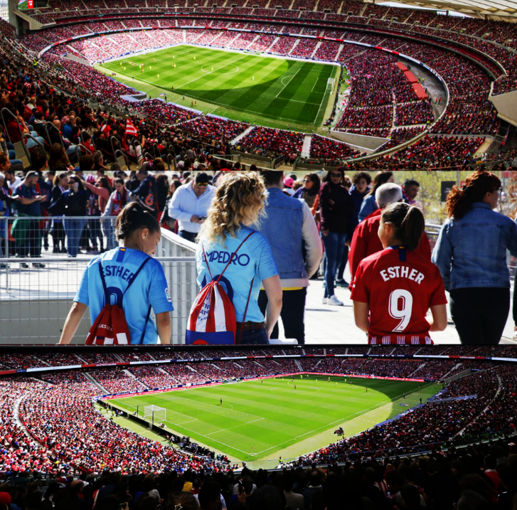InvictosSomos's tweet photo. Postales en el Estadio Metropolitano este domingo. No era un partido que reuniera a Griezmann, Costa, Godín, Oblak, Messi, Suárez, Piqué y Ter Stegen. Fue Atleti vs Barça de la Liga Femenina Iberdrola. 60,739 aficionados estuvieron en la cancha rojiblanca. NUEVO RÉCORD MUNDIAL. https://t.co/2DlHIEtPxL