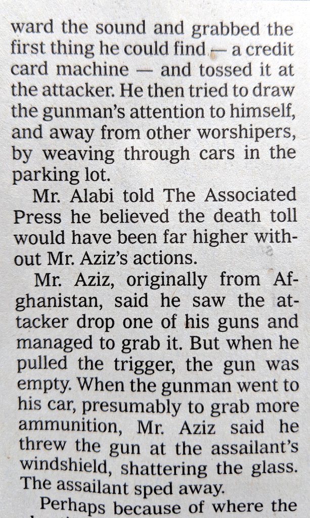 bungarsargon's tweet photo. Oh wow this hero - Abdul Aziz, a father of four - ran towards the murderer, trying to draw his attention away from the other worshippers. Unbelievable bravery and selflessness. Wow. https://t.co/Xt5TrYB86S