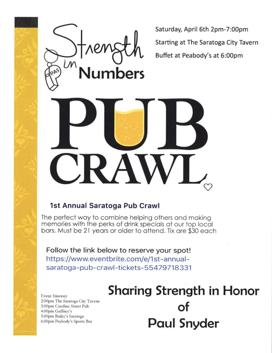 Today is the last day to order a T-shirt to have it in time for the Pub Crawl‼️

We are so excited for this event, we hope to see you there‼️

Sign up now‼️

eventbrite.com/e/1st-annual-s…
