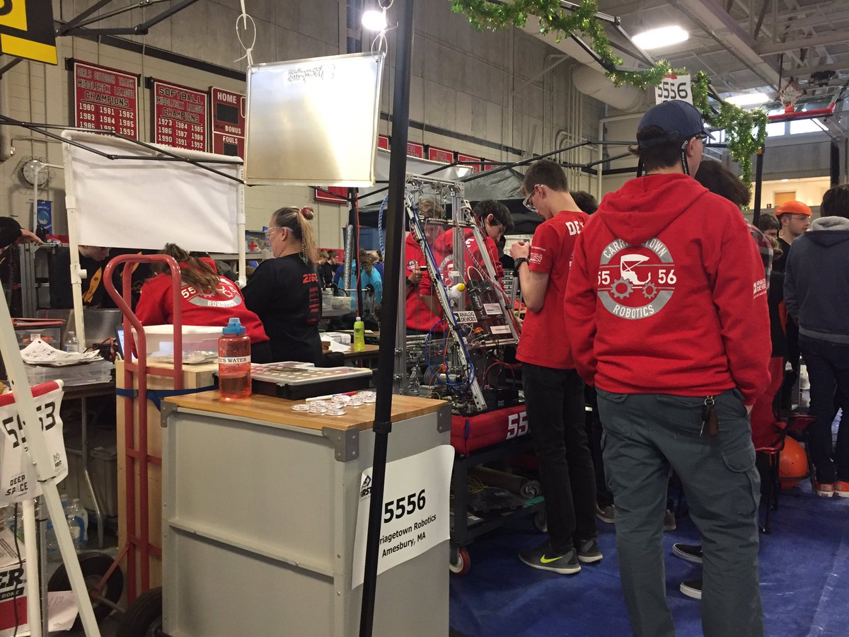 frcteam5556's tweet photo. First win of the day!!! Time for some touch ups before the next round #robotics #team5556 #frc #frc5556 #frcrobotics #robot #win #competition #STEM #analogdevices #merrimactool #firstroboticscompetiton #redalliance #bluealliance https://t.co/VtFEPsxKvF