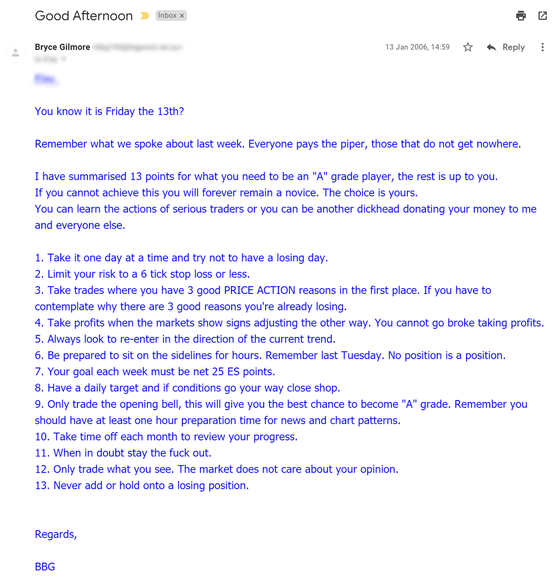 NOBStrades's tweet image. One of the guys I trade with runs a prop shop in Aussie🇦🇺 He was mentored by Bryce Gilmore... he was like a Market Wizard that never got interviewed... but should have been. Bryce loved trading the ES 🤘