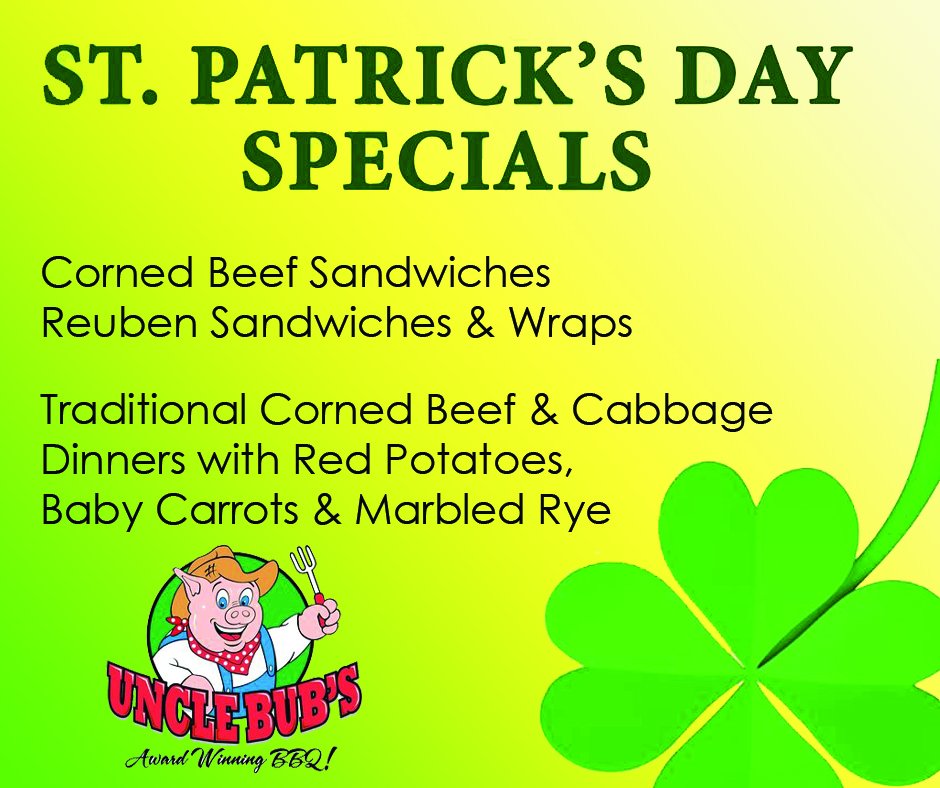 UncleBubsBBQ's tweet photo. On St. Patrick's Day, everyone is a little Irish 😉 
#luckoftheirish #stpattysday #cornedbeef #bublove https://t.co/489SnIas0y