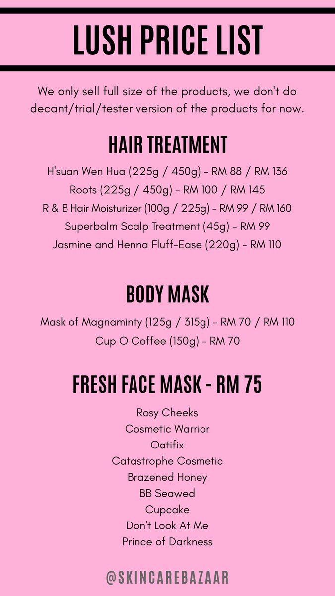 Skincare Bazaar On Twitter Lush Price List Pre Order Eta