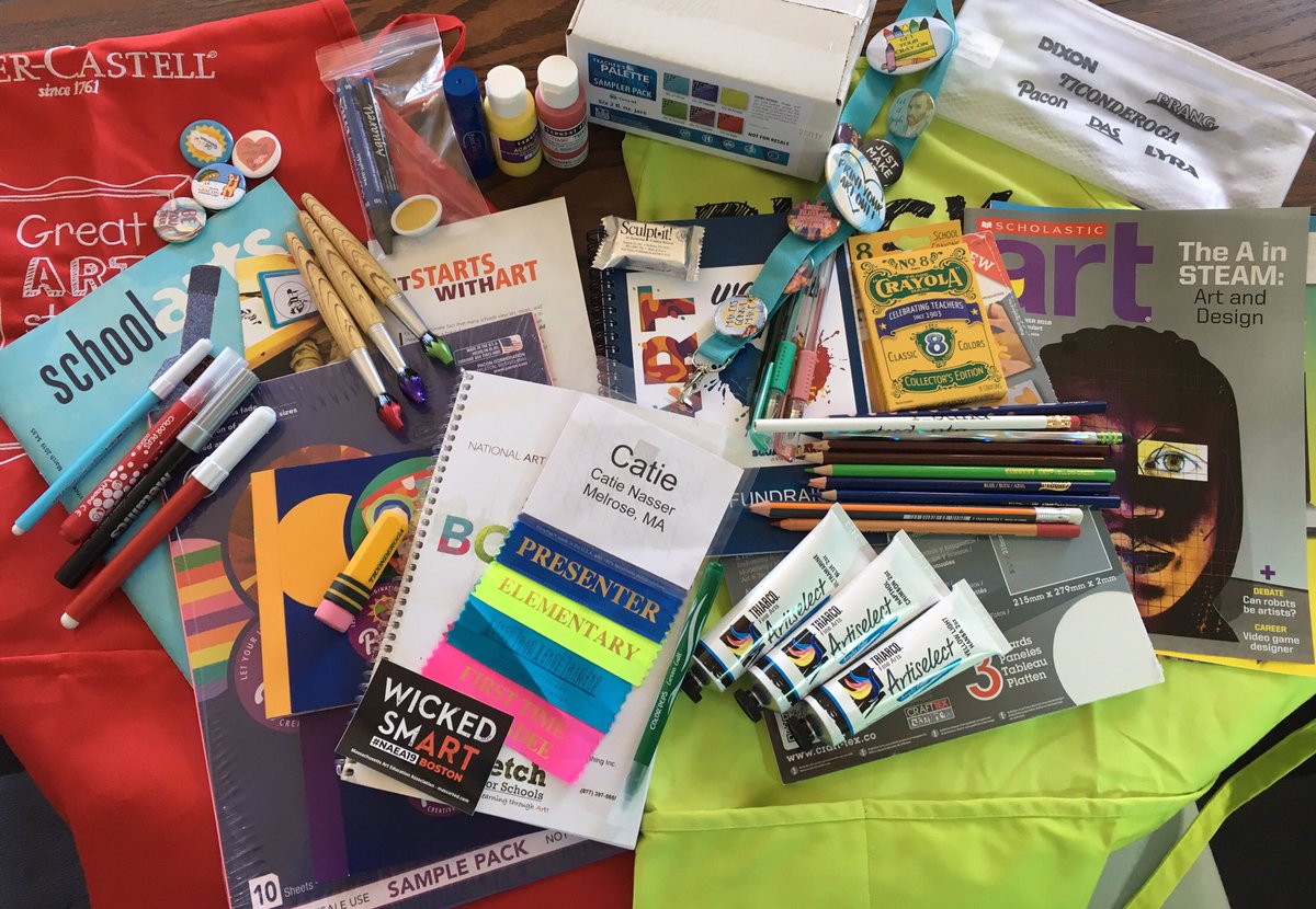 Just starting to “unpack the learning”...sooo many new sparkly things to try out and give away! #NAEA19 #artteacherswag