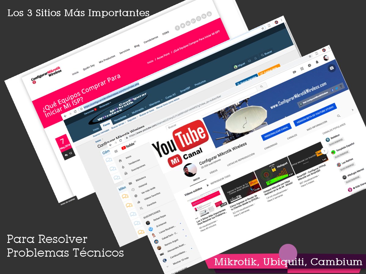 SmartISPv6's tweet image. Estos son Los 3 Sitios Más Importantes Para Resolver tus Problemas Técnicos de Mikrotik, Ubiquiti, Cambium y otros temas relacionados Wireless.

Acabo de subir un video ahora Míralo!: youtu.be/kVq2ih8UVyU