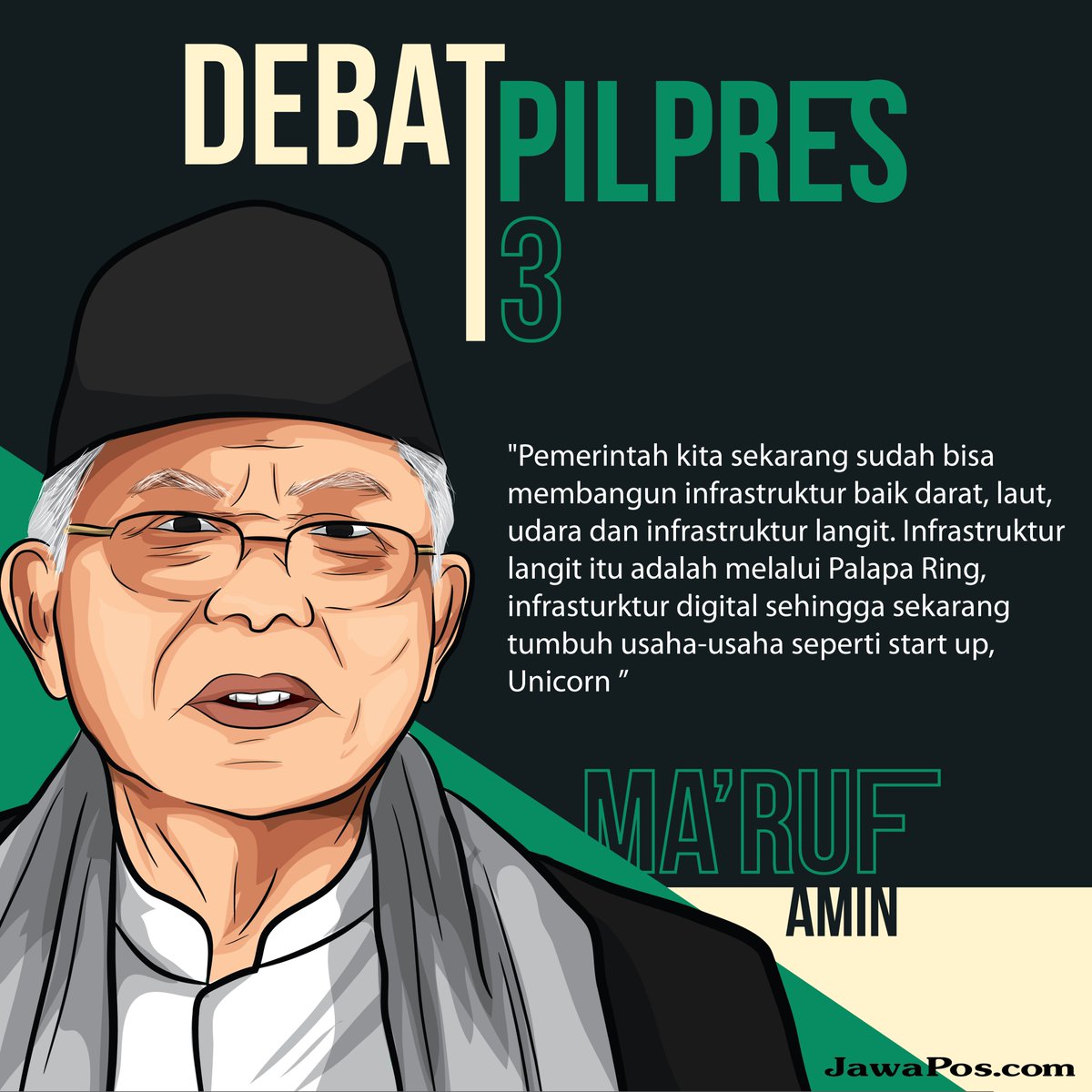 jawapos's tweet photo. “Pemerintah kita sekarang sudah bisa membangun infrastruktur baik darat, laut, udara dan langit (Palapa ring) infrastruktur digital sehingga sekarang bisa tumbuh usaha start up Unicorn” - Ma’ruf Amin

#debatcapres2019 #capres2019 #jawaposdotcom https://t.co/KhiH58ATNa