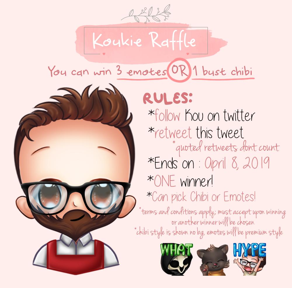 Koukiechan's tweet photo. That late #raffle I promised! lol It has the last winner's @Epicsnacktime91 #Chibi on it! :] win 3 #emotes or a chibi! #TwitchEmoteArtist #twitch #giveaway #free 
🌸
💖 RT+ Must be following to enter
💖 1 winner

✨ Prizes: 1 bust chibi OR 3 emotes
✨ Ends: April 8, 2019 https://t.co/hIRbQ0dSuP