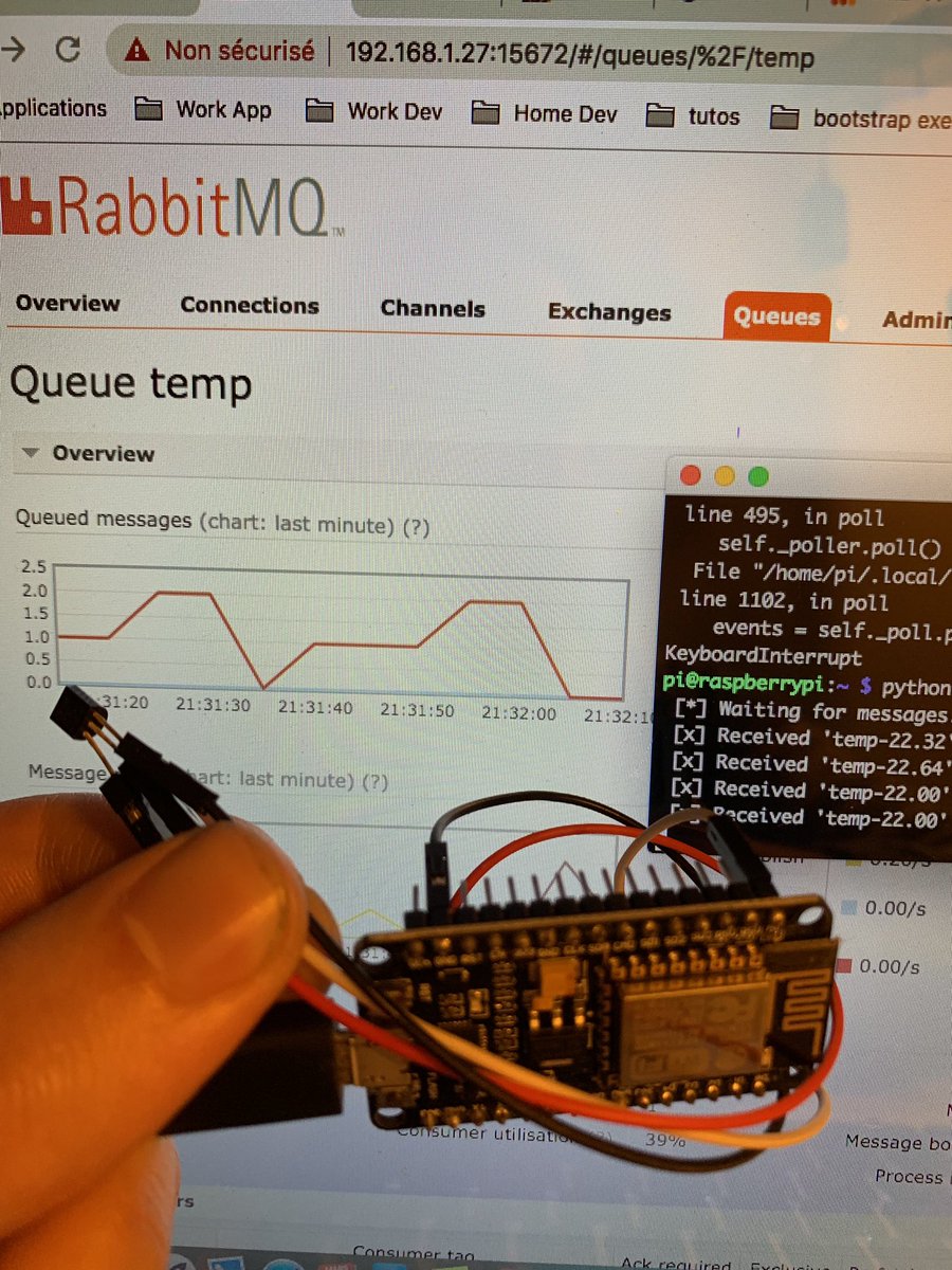 _SeBuS_'s tweet photo. Capteur de temperature #TMP36 avec #ESP8266. Data poussée vers #rabbitmq (MQTT) sur #raspberrypi et consommée avec python. La suite avec prometheus et grafana https://t.co/BqSpNMOA4O