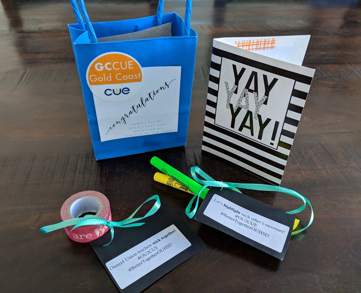 MrSorensen805's tweet photo. Shout out to @msemilyguthrie for the awesome swag bag to celebrate @MsVOlliff as the @GoldCoastCUE Outstanding Teacher of the Year at #cue19. #OU2CUE #BetterTogetherOUHSD https://t.co/CbGcPs3hqD