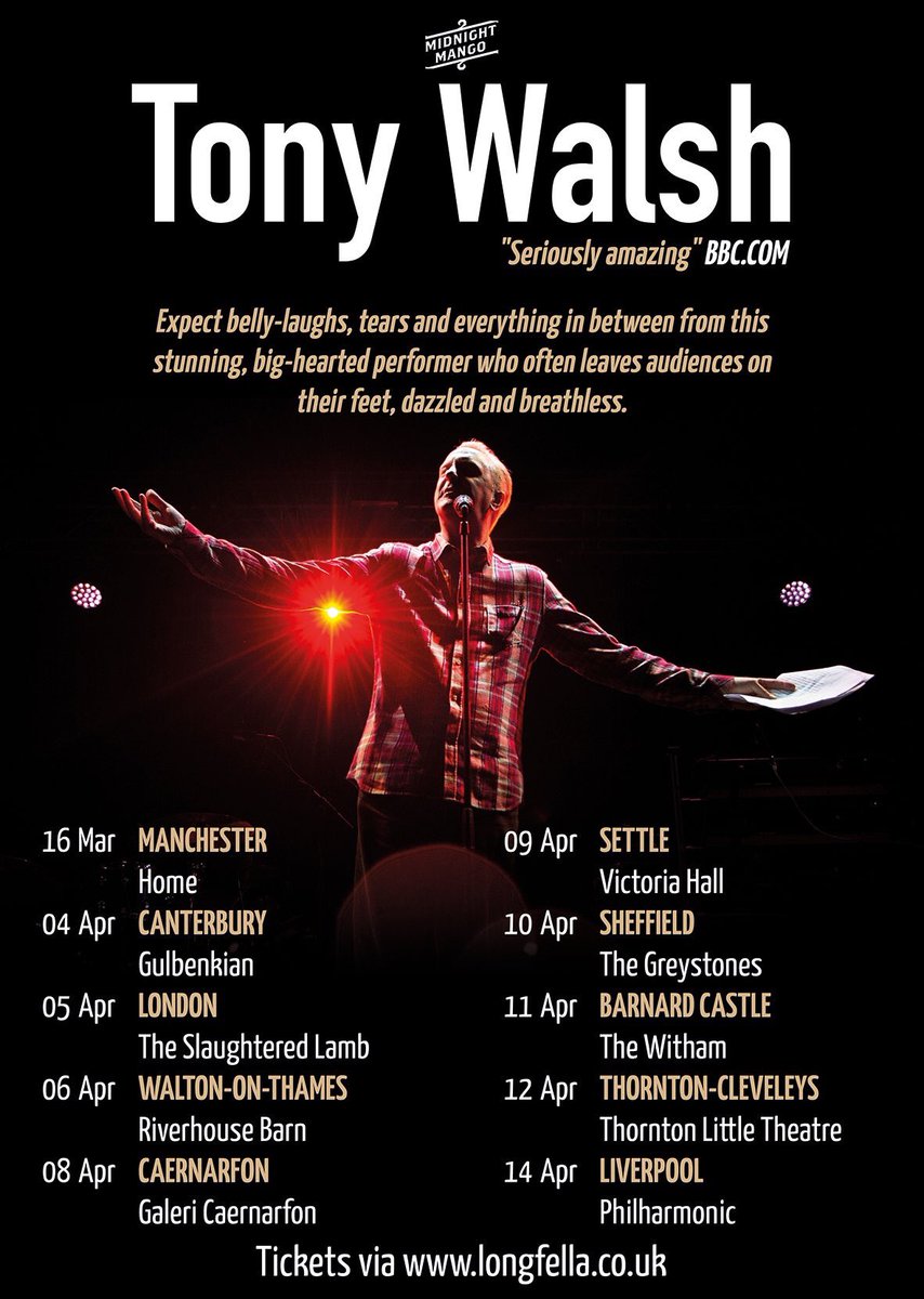 LongfellaPoet's tweet image. Still buzzing from a standing ovation at my sold-out Manchester show last night. Huge thanks to all who came. Do please tag/share/RT with friends and family if you think they’d enjoy my April tour dates. Ticket links at: longfella.co.uk/2019-tour/