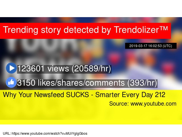 crowdolizer's tweet image. Why Your Newsfeed SUCKS - Smarter Every Day 212 #LocalMediaAssociation #PoynterInstitute... crowdfunding.trendolizer.com/2019/03/why-yo…
