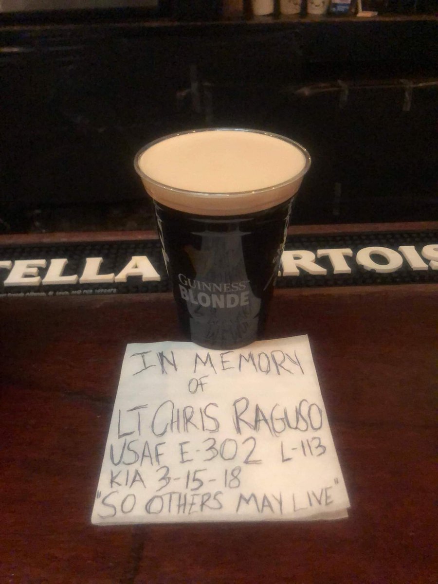 NYCFireWire's tweet photo. Before the parade, The Vipers Nest E-302 TL-155 set this up at the Perfect Pint. It was still there at 4:30pm when they returned. Always remember Lt Raguso &amp; FM Zanetis KIA 3/15/18 while active duty. https://t.co/8MBUBg1qzf