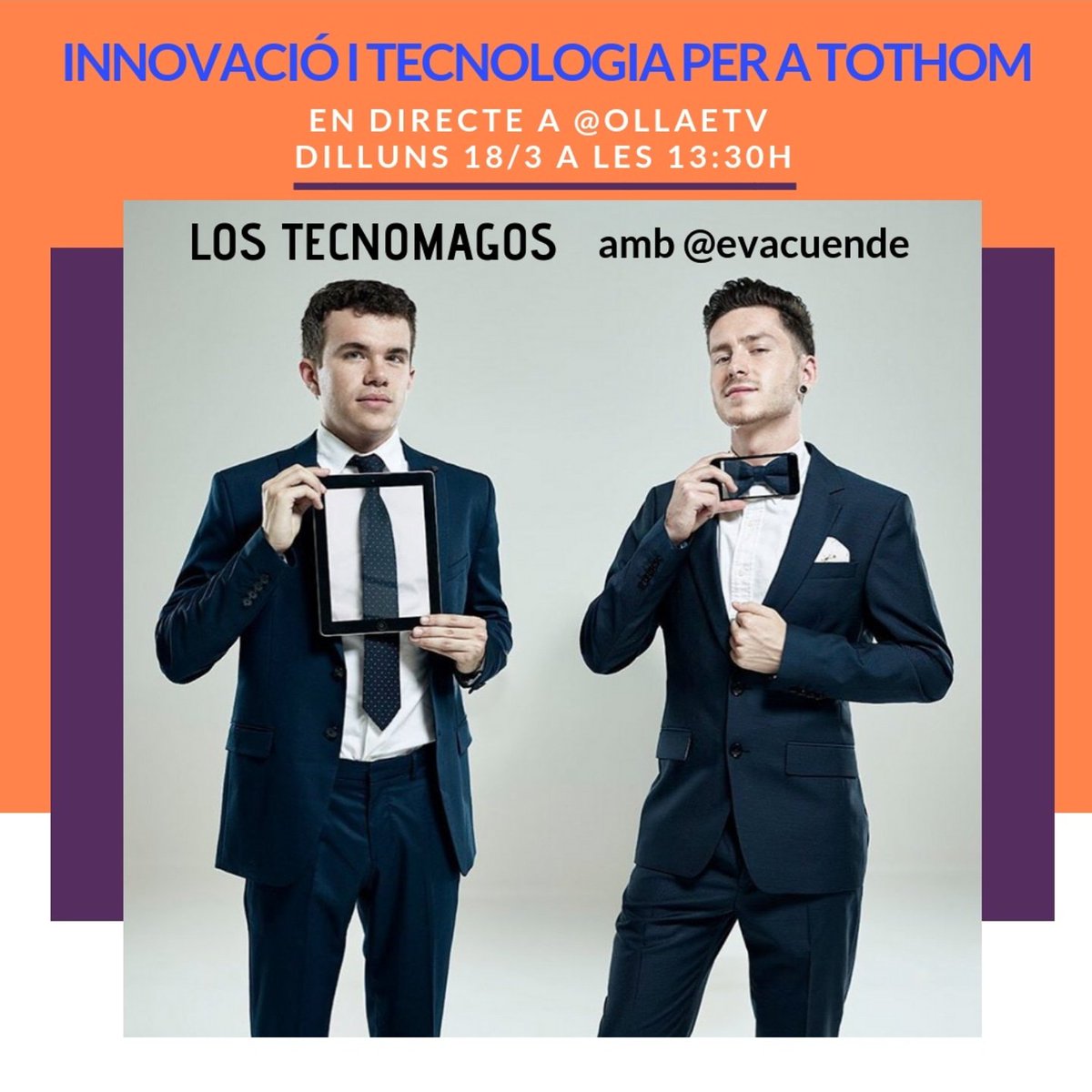 evacuende's tweet photo. 👏👏 dilluns 18/03 tindrem al programa @ollaetv   https://t.co/U4BrpWcTEk  Los @tecnomagos 👏👏👏 Els mag Tecnològics!!! 🤳📱UNS CRACK!!!#lamagiadelfuturo. Quines ganes!!😍😍 No t'ho pots perdre!! #Innovació i #Tecnologia per a tothom amb @evacuende i @amaliparedes a les 13:30h👈 https://t.co/NnRLAHLOrT
