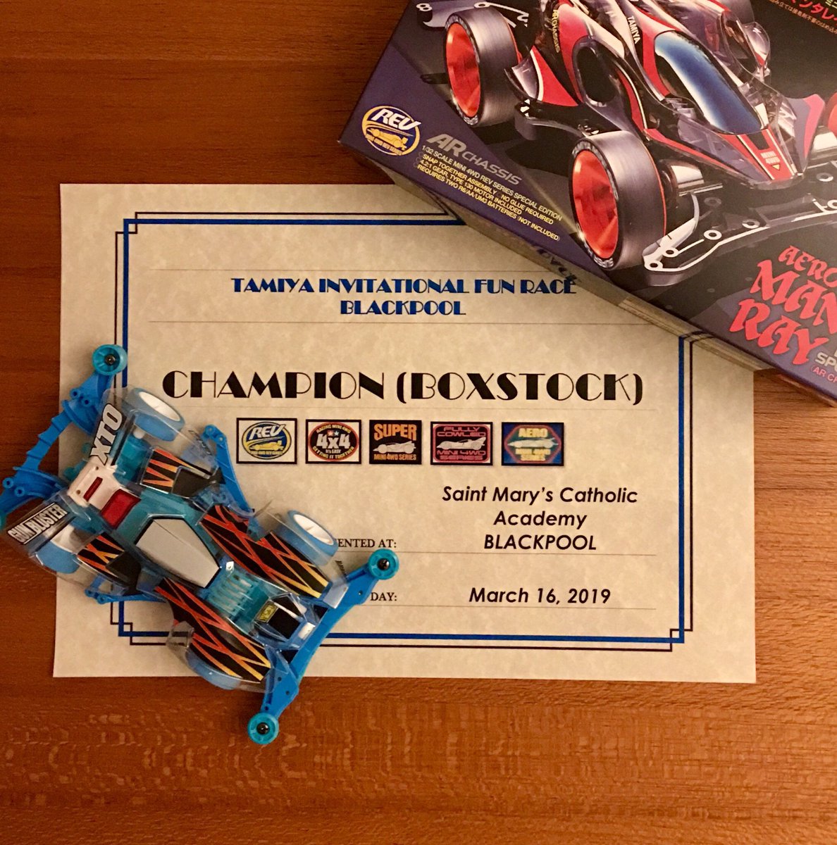My GunBluster XTO Light Blue Special faired better in box stock class. #tamiya #mini4wd #miniyonku #ミニ四駆#tamiyamini4wd #mini4wduk