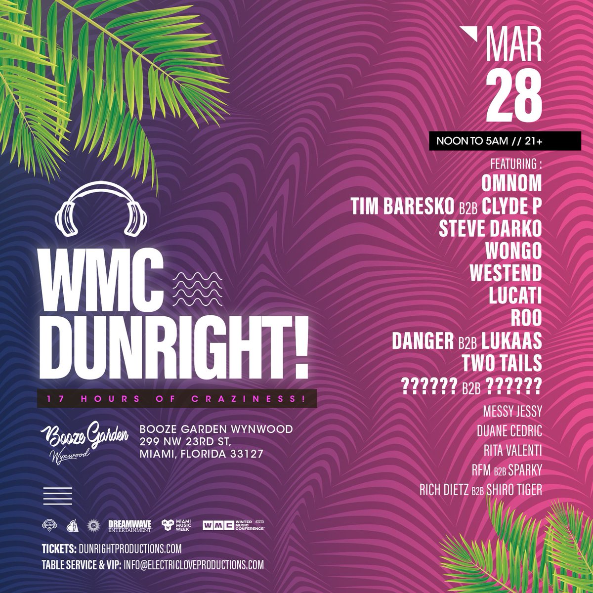 ElectricLoveLLC's tweet photo. WMC DunRight!
All Day All Night in Wynwood 12pm - 5am
Tix available here - https://t.co/uLLjdzvZ6f
Featuring @imOMNOM @lucatimusic @timbarekso @shirtotigermusic @richdietzmusic and more! #mmw #miamimusicweek #wmcdunright https://t.co/G2SwSnB9H6