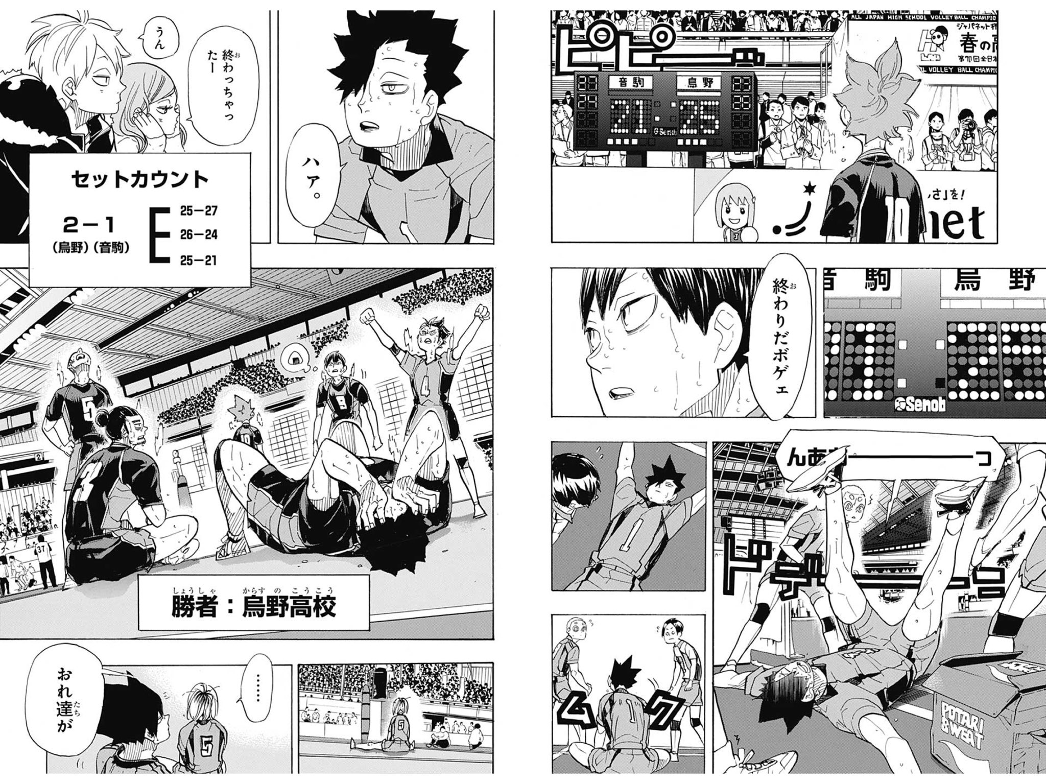 過呼吸のひじ 音駒戦が決着しました まさかこの試合の最終セットがデュース無しでストッと終わりを迎えるとは ハイキュー 終わりそう から食らいつく試合が多いんだけど 音駒戦は終わらせるんだな 祭の終わり はー T Co Lootvi6j5o