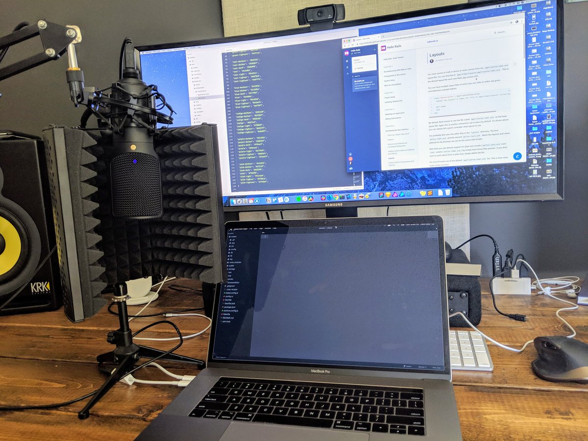 🎤 Recording day! Many screencasts down and many more to come for my upcoming course @hello_rails #hellorails Get notified when it launches: hellorails.io