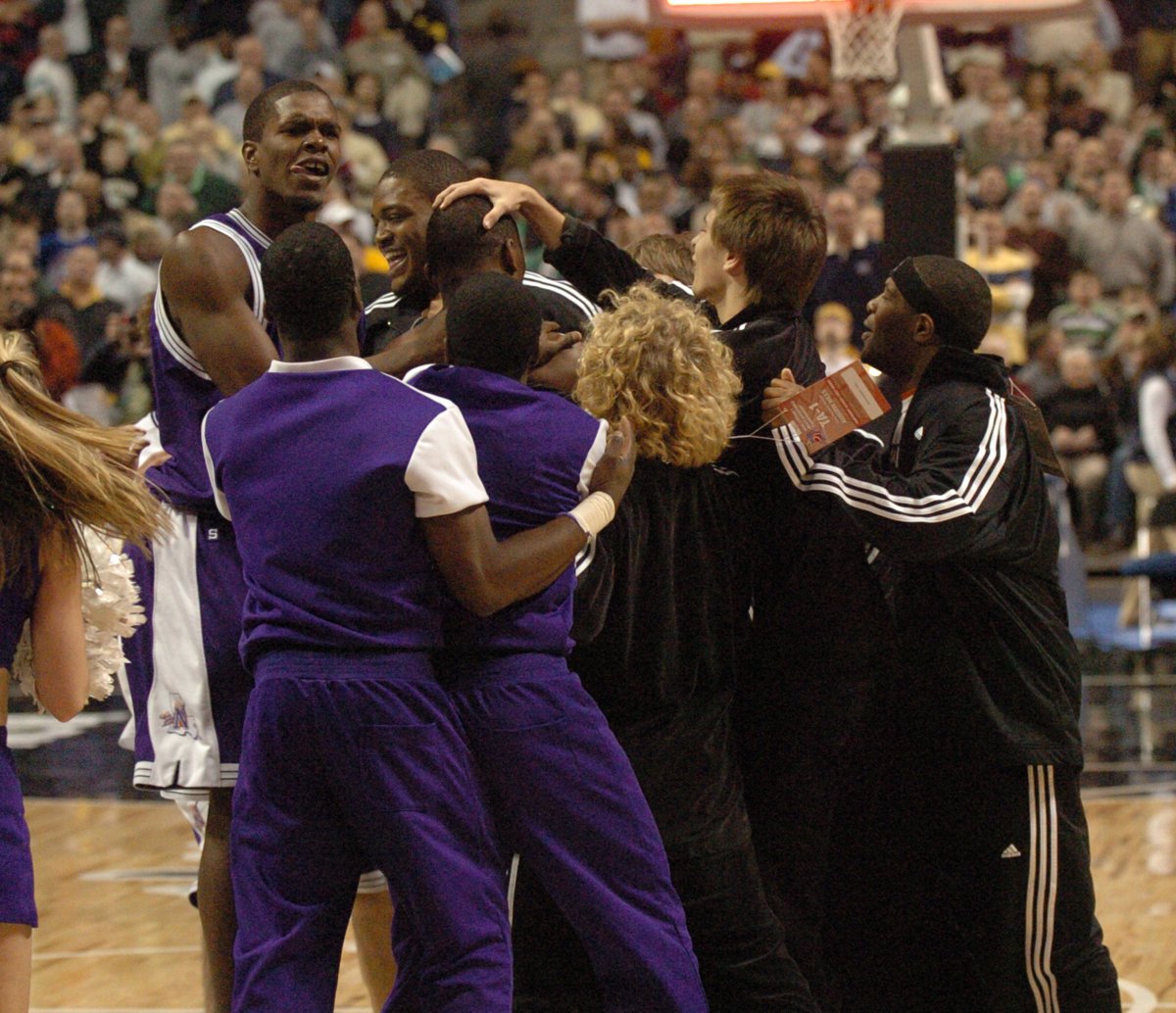 NSUDemonsMBB's tweet photo. "Northwestern State is a perfect example of what can happen in the NCAA Tournament." Greg Gumbel, CBS Sports, Road to the Final Four, 3/18/06. Why we will always celebrate St. Patrick's Day with Demon pride! Jermaine Wallace for 3 - YES! NSU 64, No. 15 Iowa 63. #DemonsofDestiny https://t.co/udo3VAjwYm