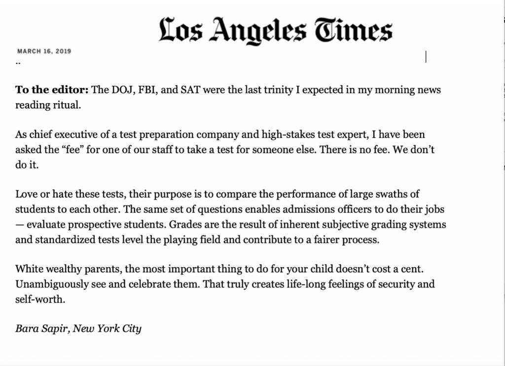 TestPrep's tweet photo. A recent letter of CTP CEO/Found Bara Sapir in the Los Angeles times ... 

https://t.co/zWccMUaAhn

#LATimes #Notobribery #GRE #MCAT #SAT #SME https://t.co/cJTo00CEMu