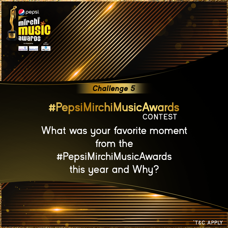 mirchiplus's tweet photo. As promised, here's the final challenge for the Night! 
Thank you for your participation at the #PepsiMirchiMusicAwards contest, we will announce the winners in few days. 

@PepsiIndia @smuleindia @NokiamobileIN @MXPlayer https://t.co/Ns96l0ILk0